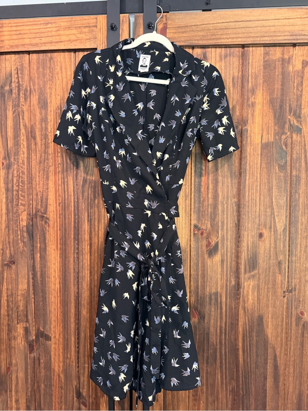 Wanted Yaanbath Women's Black Floral Wrap Dress with Tie Waist